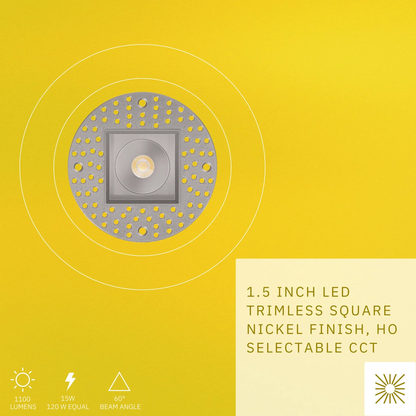 P-6512 1.5 Inch Trimless Square, Nickel Finish 15 Watts, 1100 Lumens 5CCT Recessed Light