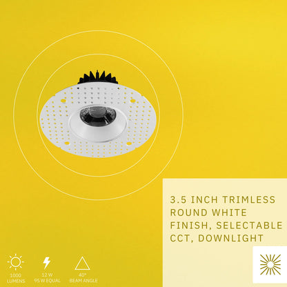 P-5000 3.5 Inch Trimless Round White 12W 1000 Lumens 5CCT Recessed Light