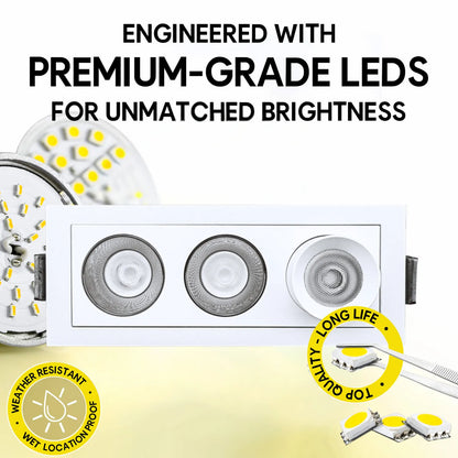 P-7264 2 Inch 3 Head Retractable White Finish, 9W, 600 Lumens, 5CCT Recessed Light