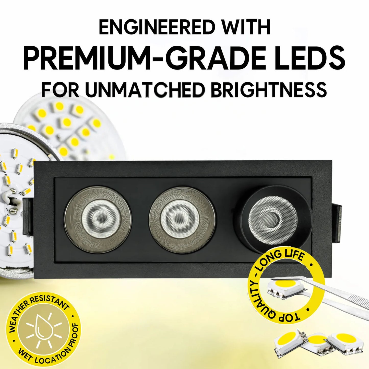 P-7266 2 Inch 3 Head Retractable Black Finish, 9W, 600 Lumens, 5CCT Recessed Light