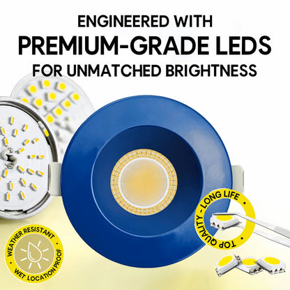 P-7276 3 Inch Round Blue Finish, 9W, 850 Lumens, 5CCT Recessed Light