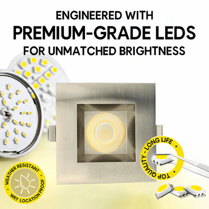 P-7166 3.5 Inch Square Brushed Nickel HO 18-30W, 1700-2700 Lumens 5CCT Recessed Light