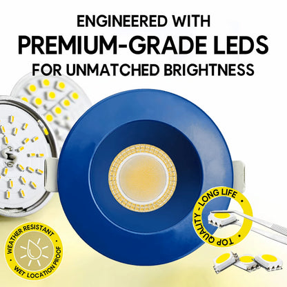 P-7288 3 Inch Round Blue Finish HO, 24W, 2100 Lumens, Non-IC, 5CCT Recessed Light