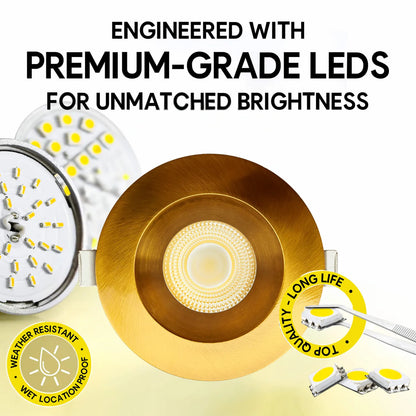 P-7167 3.5 Inch Round Brushed Brass HO 18-30W, 1700-2700 Lumens 5CCT Recessed Light