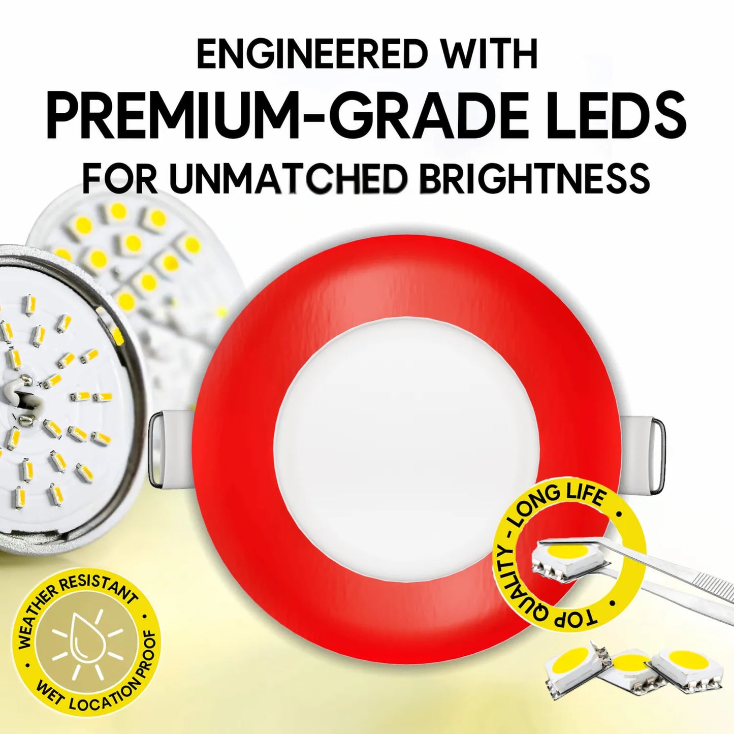 P-7296 3 Inch Round Red Finish, 8W, 600 Lumens, 5CCT Slim Light