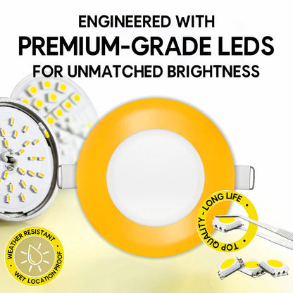 P-7304 4 Inch Round Yellow Finish, 12W, 1000 Lumens, 5CCT Slim Light