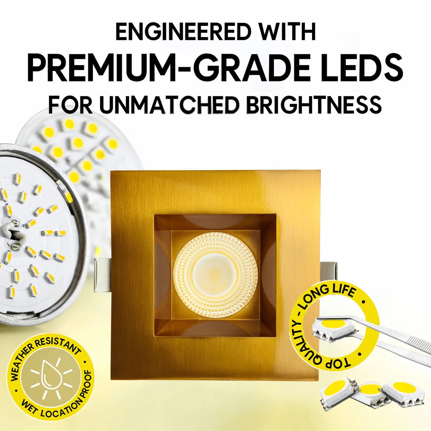 P-7168 3.5 Inch Square Brushed Brass HO 18-30W, 1700-2700 Lumens 5CCT Recessed Light