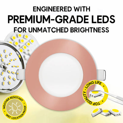 P-7307 4 Inch Round Rose Blush Finish, 12W, 1000 Lumens, 5CCT Slim Light