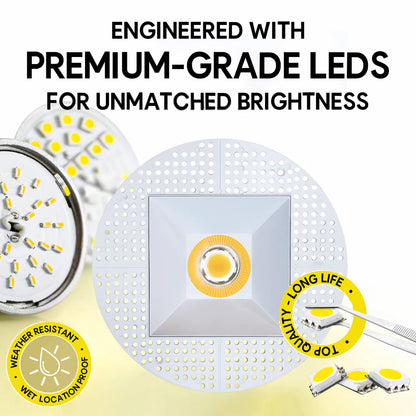 P-7323 6 Inch Trimless Square White, 40-82W, 3800-7200 Lumens, 5CCT Recessed Light