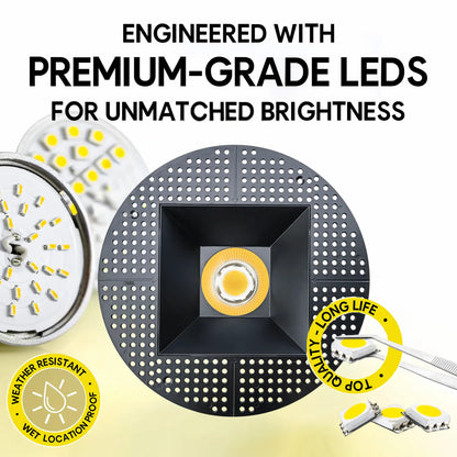 P-7324 6 Inch Trimless Square Black, 40-82W, 3800-7200 Lumens, 5CCT Recessed Light