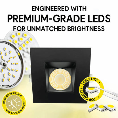 P-7174 3.5 Inch Square Wall-Wash Black HO 18-30W, 1700-2700 Lumens 5CCT Recessed Light