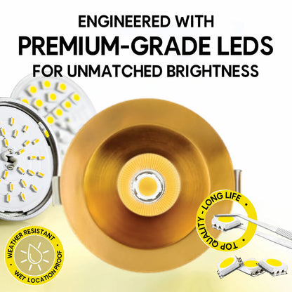 P-7329 6 Inch Round Brushed Brass 40-82W, 3800-7200 Lumens, 5CCT Recessed Light