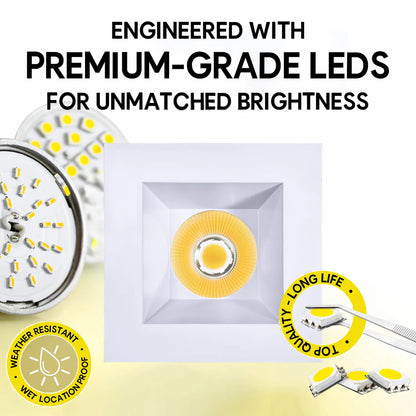 P-7333 6 Inch Square White 40-82W, 3800-7200 Lumens, 5CCT Recessed Light