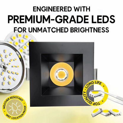 P-7334 6 Inch Square Black 40-82W, 3800-7200 Lumens, 5CCT Recessed Light