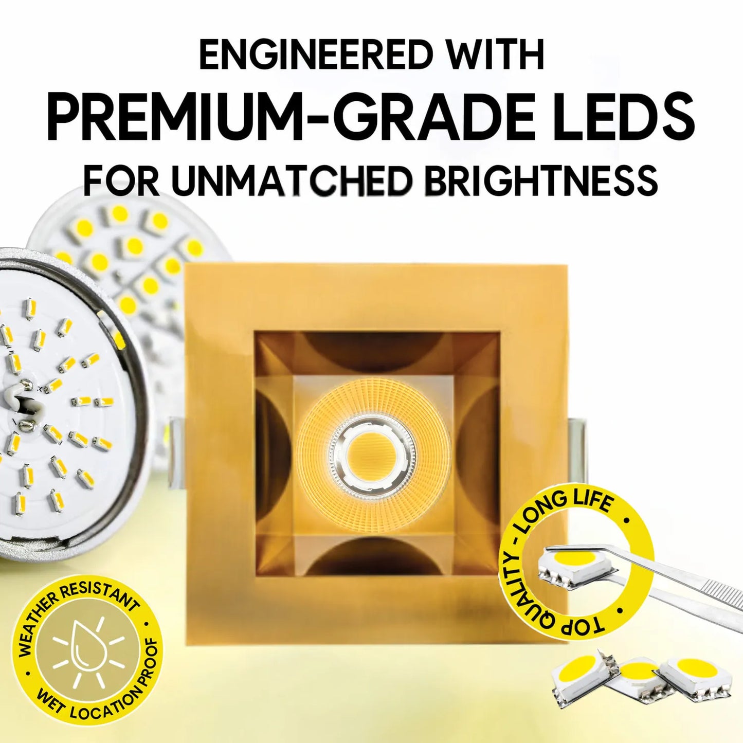 P-7337 6 Inch Square Brushed Brass 40-82W, 3800-7200 Lumens, 5CCT Recessed Light