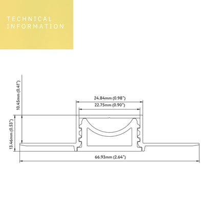 P-5306 1 inch Trimless Channel 8FT, Tape Light Size 22mm, Aluminum Channel, IC Rated
