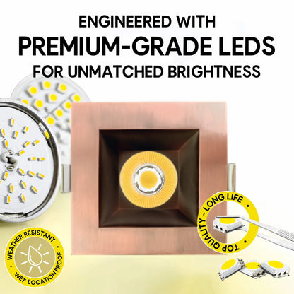 P-7338 6 Inch Square Brushed Copper 40-82W, 3800-7200 Lumens, 5CCT Recessed Light