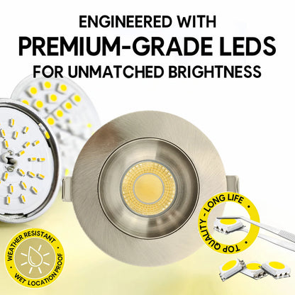 P-7188 3 Inch Round Brushed Nickel HO 24W, 2100 Lumens, Non-IC, 5CCT Gimbal Light
