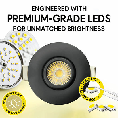 P-7342 2 Inch Round Black HO, 8-14W, 700-1100 Lumens, 5CCT Gimbal Light