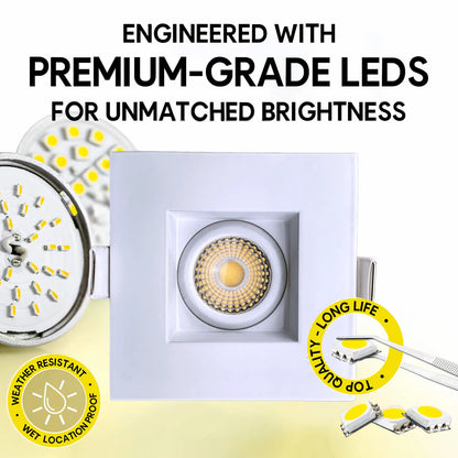 P-7344 2 Inch Square White HO, 8-14W, 700-1100 Lumens, 5CCT Regress Gimbal Light