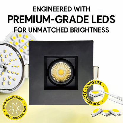 P-7346 2 Inch Square Black HO, 8-14W, 700-1100 Lumens, 5CCT Regress Gimbal Light