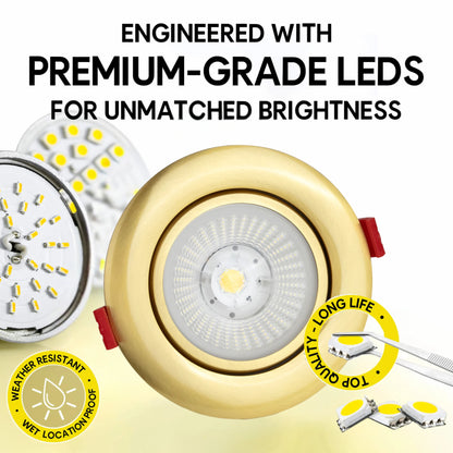P-5867 4 Inch Round Brushed Brass 14W 1200 Lumens 5CCT Gimbal Light