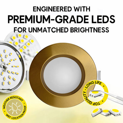 P-7209 4 Inch Round Brushed Brass 15W, 1400 Lumens, 5CCT Slim Light