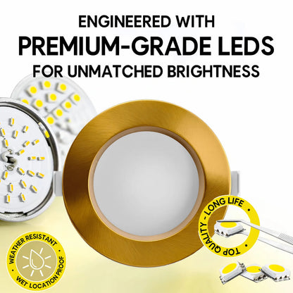 P-7219 6 Inch Round Brushed Brass 10/18/28W, 950/1750/2700 Lumens, 5CCT Slim Light