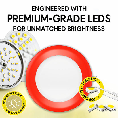 P-7314 6 Inch Round Red Finish, 20W, 1800 Lumens, 5CCT Slim Light