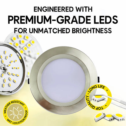 P-7223 8 Inch Round Brushed Nickel 50/80W, 5000/8000 Lumens, 5CCT Slim Light