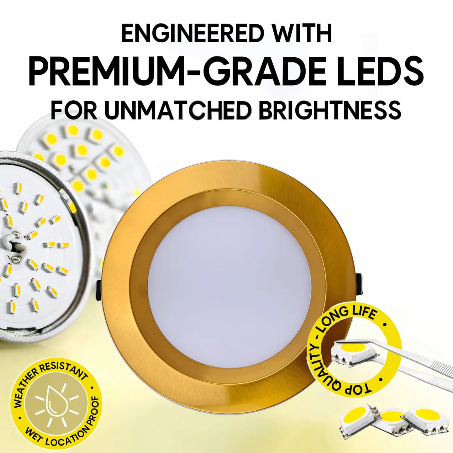 P-7224 8 Inch Round Brushed Brass 50/80W, 5000/8000 Lumens, 5CCT Slim Light