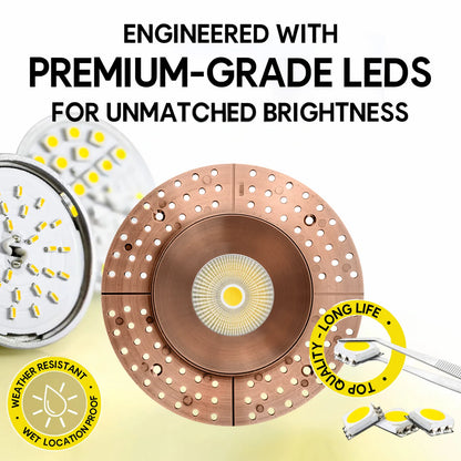 P-7234 5 Inch Trimless Round Brushed Copper 23-50W, 2200-5000 Lumens, 5CCT Recessed Light
