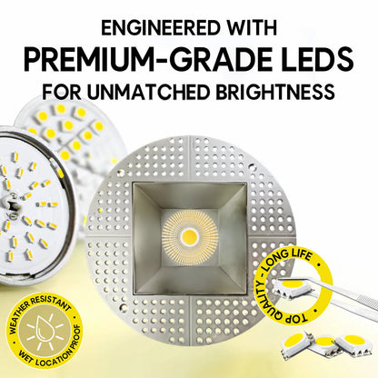 P-7238 5 Inch Trimless Square Brushed Nickel 23-50W, 2200-5000 Lumens, 5CCT Recessed Light