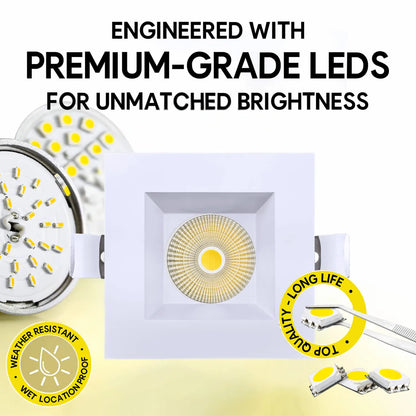 P-7248 5 Inch Square White 23-50W, 2200-5000 Lumens, 5CCT Recessed Light