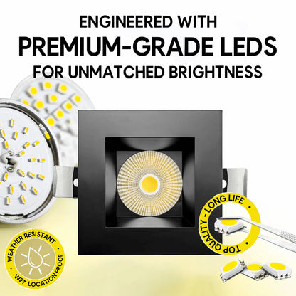 P-7249 5 Inch Square Black 23-50W, 2200-5000 Lumens, 5CCT Recessed Light