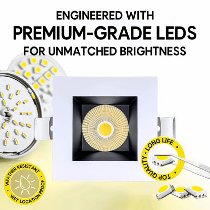 P-7250 5 Inch Square Two-Tone 23-50W, 2200-5000 Lumens, 5CCT Recessed Light