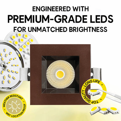 P-7251 5 Inch Square Bronze 23-50W, 2200-5000 Lumens, 5CCT Recessed Light