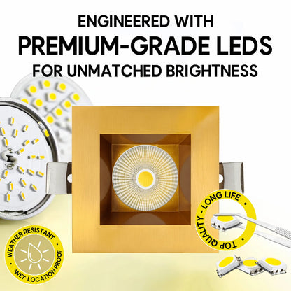 P-7253 5 Inch Square Brushed Brass 23-50W, 2200-5000 Lumens, 5CCT Recessed Light
