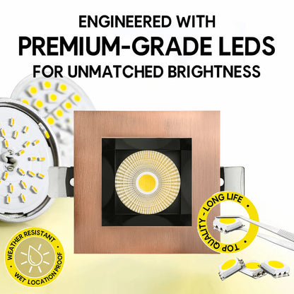P-7254 5 Inch Square Brushed Copper 23-50W, 2200-5000 Lumens, 5CCT Recessed Light