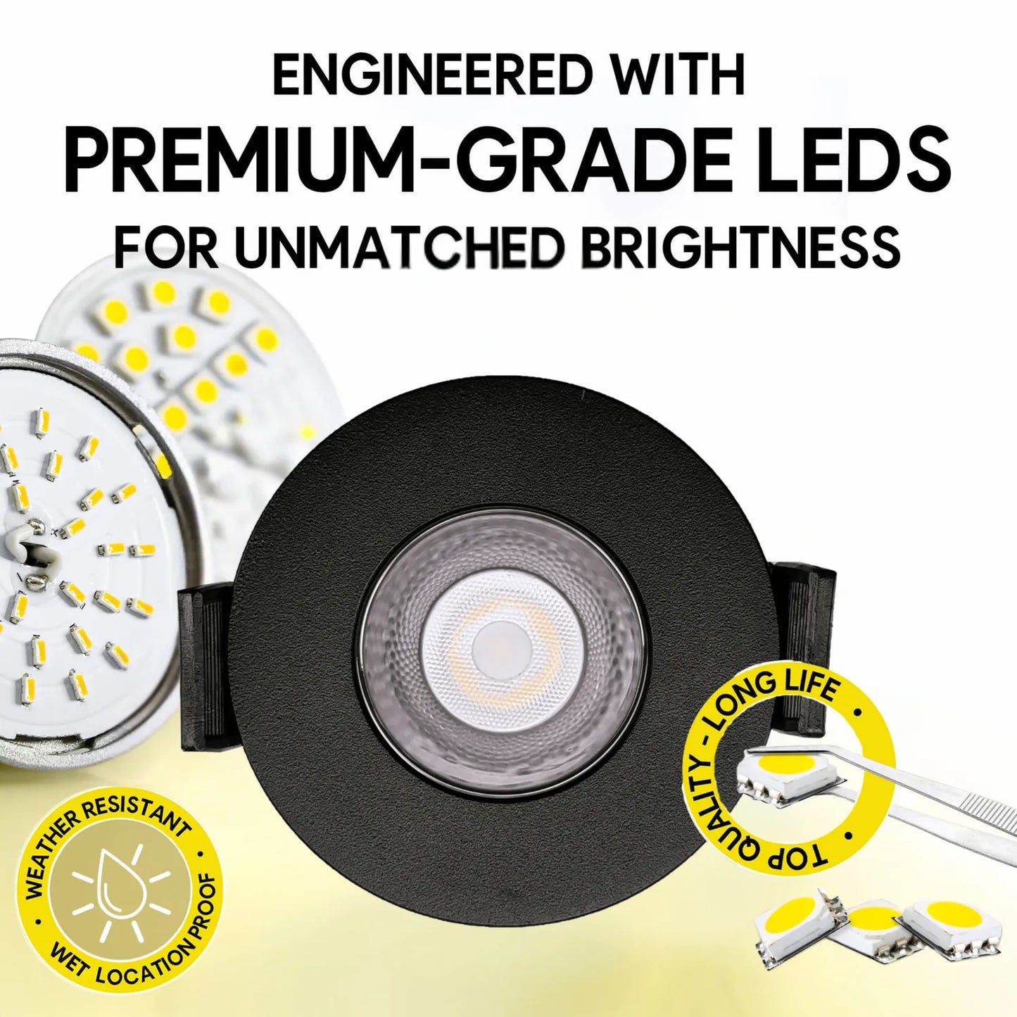 P-7257 2 Inch Single Head Round Black 3W, 200 Lumens, 5CCT Recessed Light