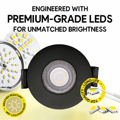 P-7257 2 Inch Single Head Round Black 3W, 200 Lumens, 5CCT Recessed Light