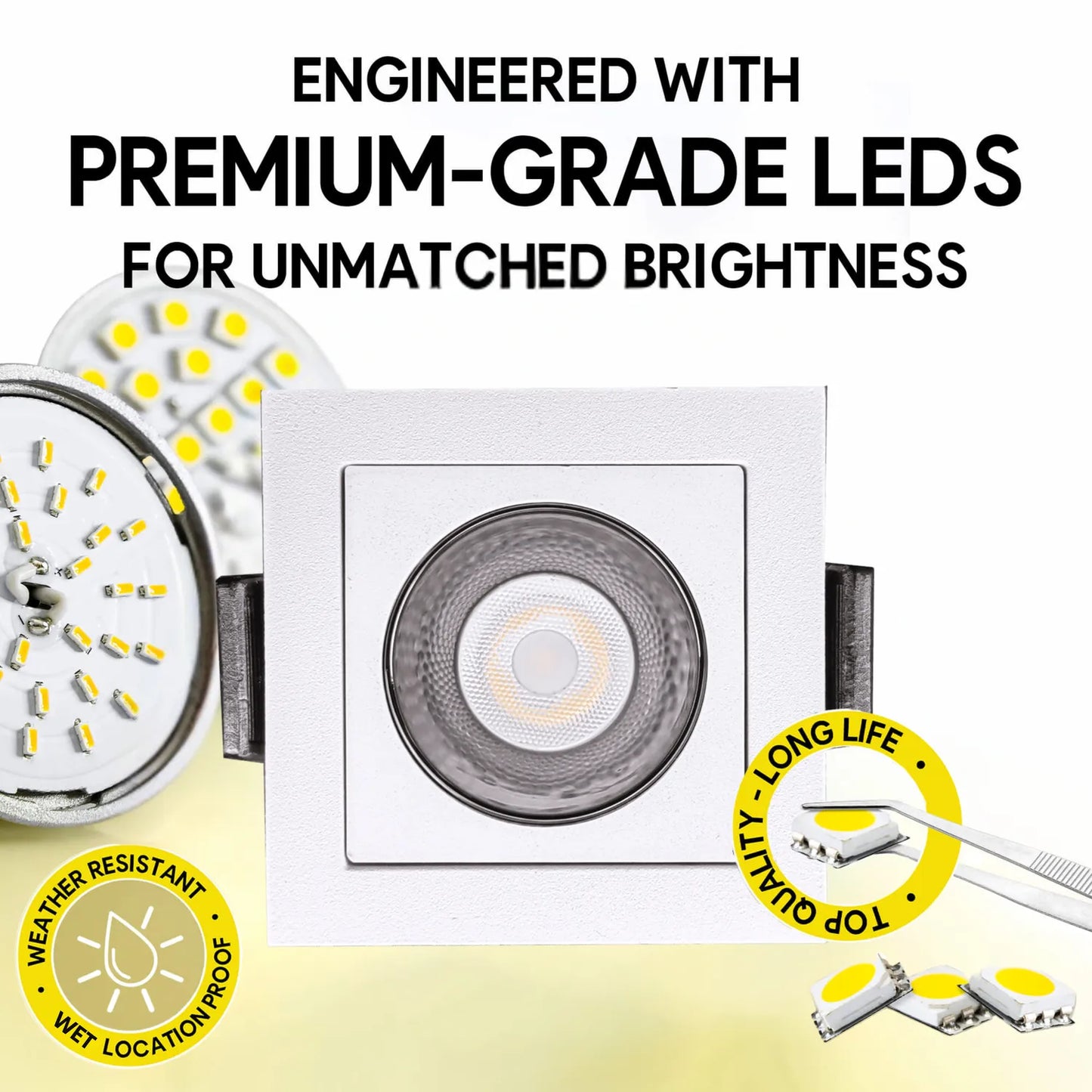 P-7258 2 Inch Single Head Square White 3W, 200 Lumens, 5CCT Recessed Light