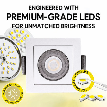 P-7258 2 Inch Single Head Square White 3W, 200 Lumens, 5CCT Recessed Light