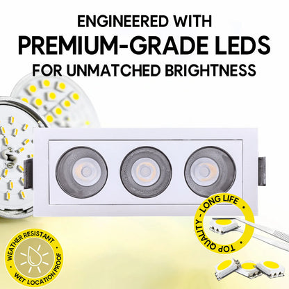 P-7259 2 Inch 3 Head White Finish, 9W, 600 Lumens, 5CCT Recessed Light