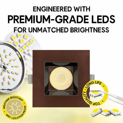 P-7164 3.5 Inch Square Bronze HO 18-30W, 1700-2700 Lumens 5CCT Recessed Light