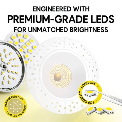 P-6502 1.5 Inch Trimless Round, White Finish 7 Watts, 600 Lumens 5CCT Recessed Light