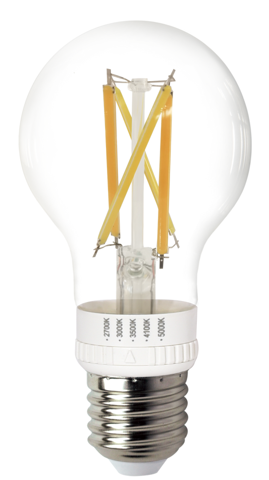 Perlglow 8 Watts A19 Shape E26 Base Type 800 Lumens Clear LED Light Bulb 27,30,35,41,50K Selectable CCT