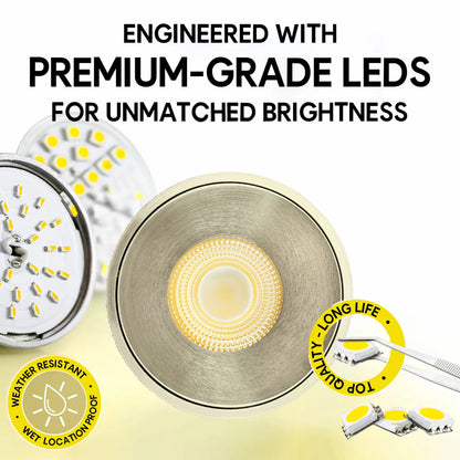 P-7155 3.5 Inch Millwork Trimless Round Brushed Nickel HO 18-30W, 1700-2700 Lumens 5CCT Recessed Light
