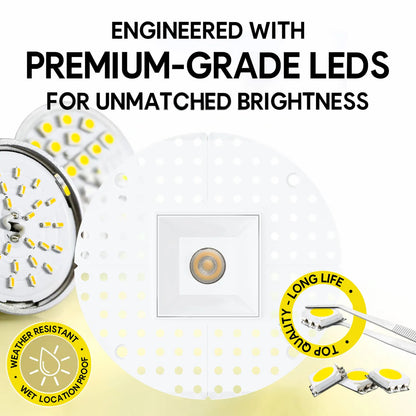 P-7372 1.5 Inch Trimless Single Head Square White 7W, 600 Lumens, 5CCT Recessed Light