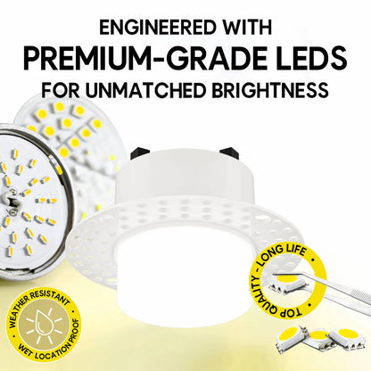 P-7363 2 Inch Trimless Round White Drop Lens, 8/12W, 550/850 Lumens, 5CCT Recessed Light